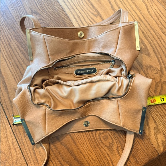 Madison West Classic Tan Shoulder Purse w/ Metal Accents - Picture 4 of 11